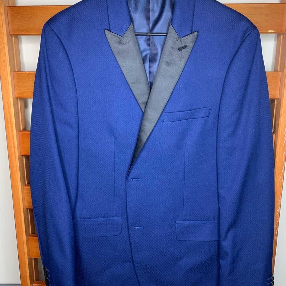 Men's Slim-Fit Blue Micro-Grid Dinner Jacket